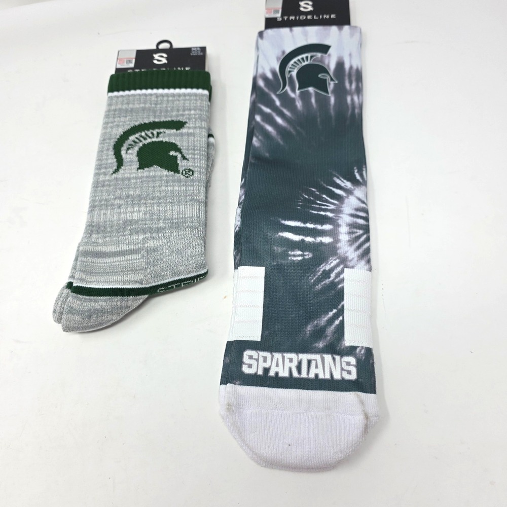 Strideline Michigan State Spartans Socks Lot 2 Wool Tie Dye M/L 8-12 NCAA NWT